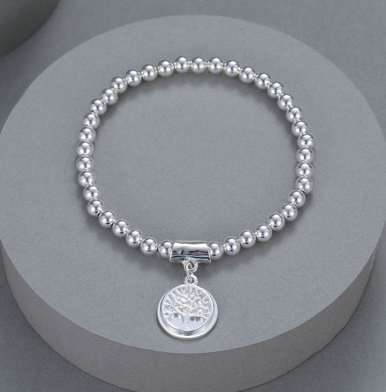 Gracee Jewellery Chunky Silver Tree of Life Stretch Bracelet - Silver