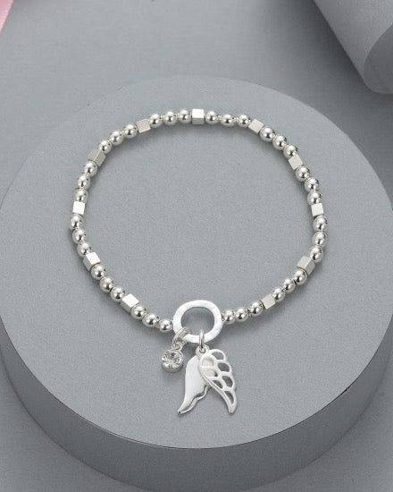 Gracee Jewellery Silver Bracelet with Angel Wing & Diamante