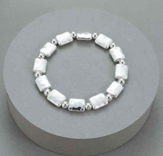 Gracee Jewellery Silver Rectangular Beaded Stretch Bracelet