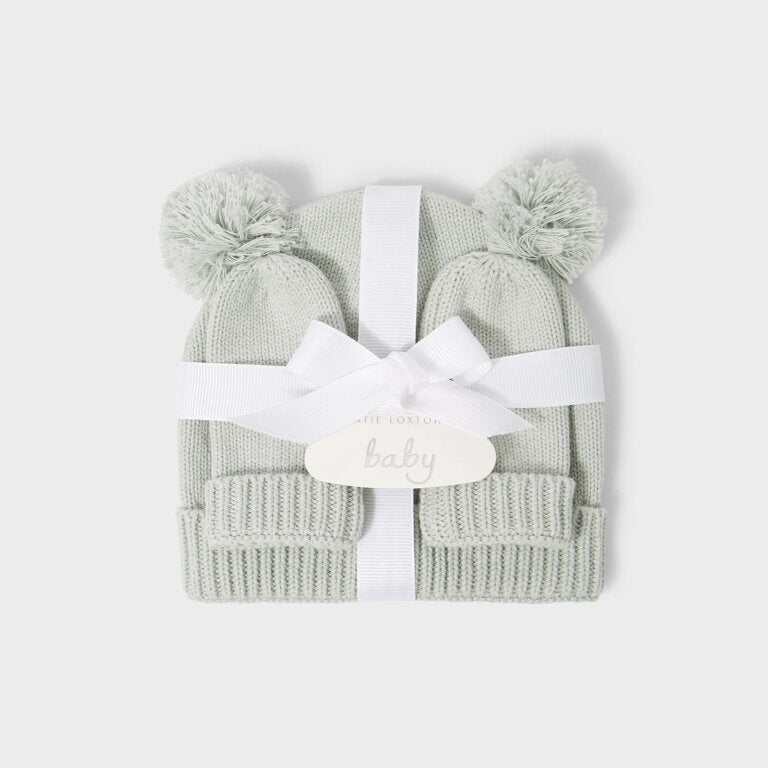Katie Loxton Baby Hat & Mittens Set - Sage Green