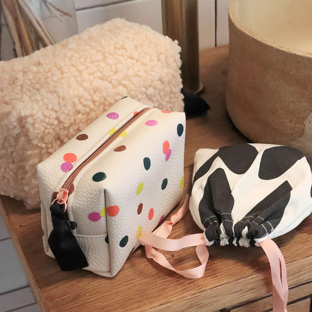 Caroline Gardner Multi Polka Spot Mini Cube Make Up Bag