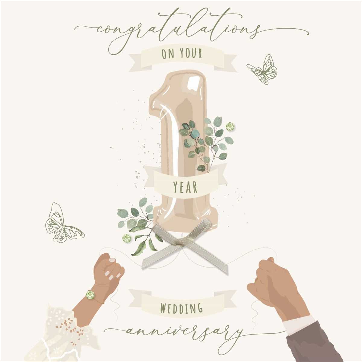 1st Wedding Anniversary Number Botanical Card