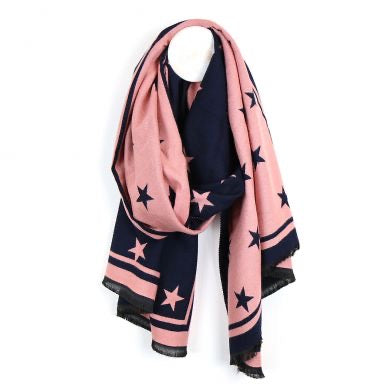 POM Navy & Salmon Pink Mix Reversible Star Scarf