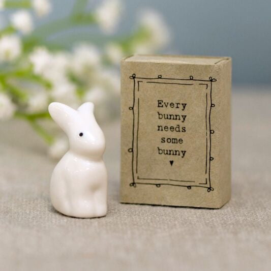 East of India Matchbox Animal - Porcelain Bunny - Every Bunny Needs Some Bunny