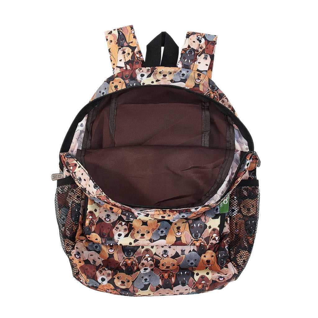 Eco Chic - Stacking Dogs - Print Lightweight Foldable Mini Backpack Bag - Black