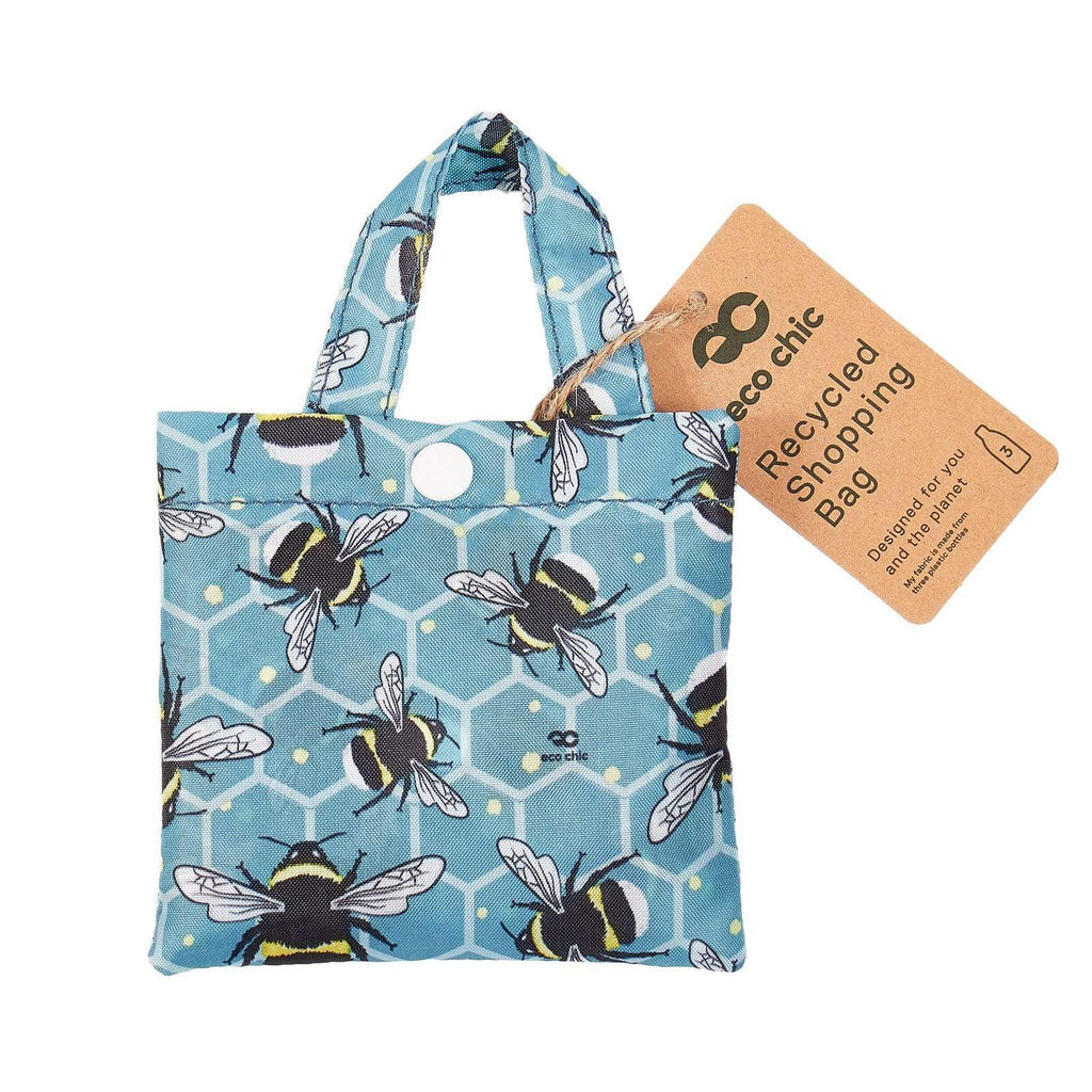 Eco Chic Foldable Recycled Shopping Bag - Bumble Bees - Blue