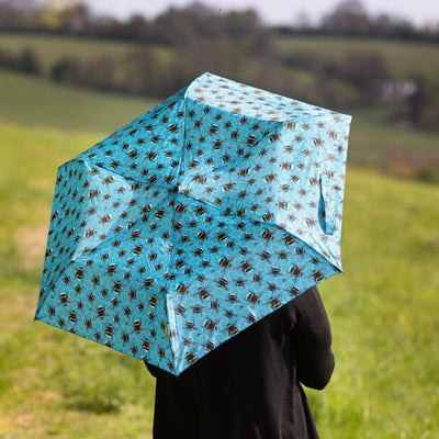 Eco Chic Foldable Mini Umbrella -Bee Print - Blue
