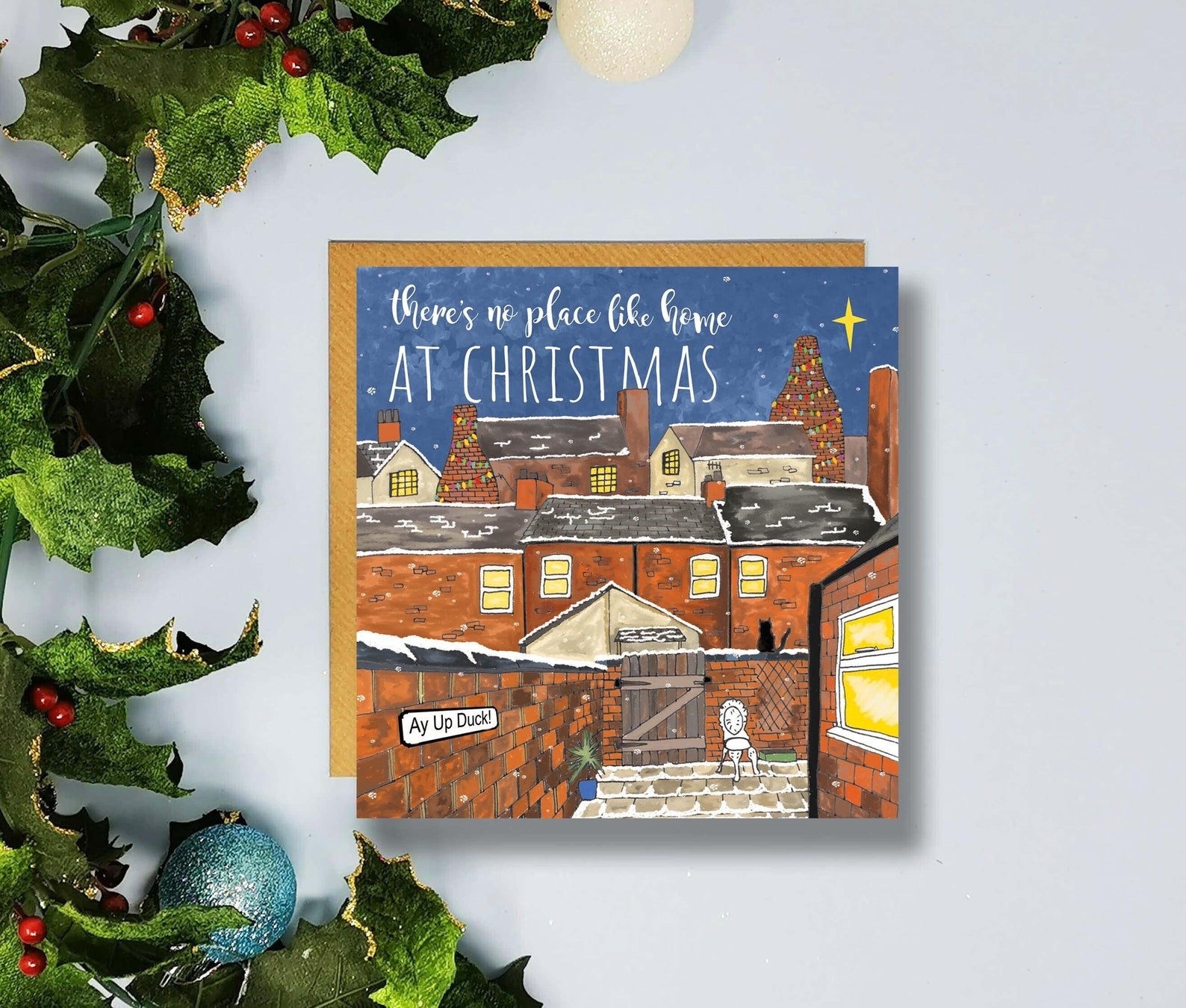 Flying Teaspoons There No Place Like Home at Christmas Card