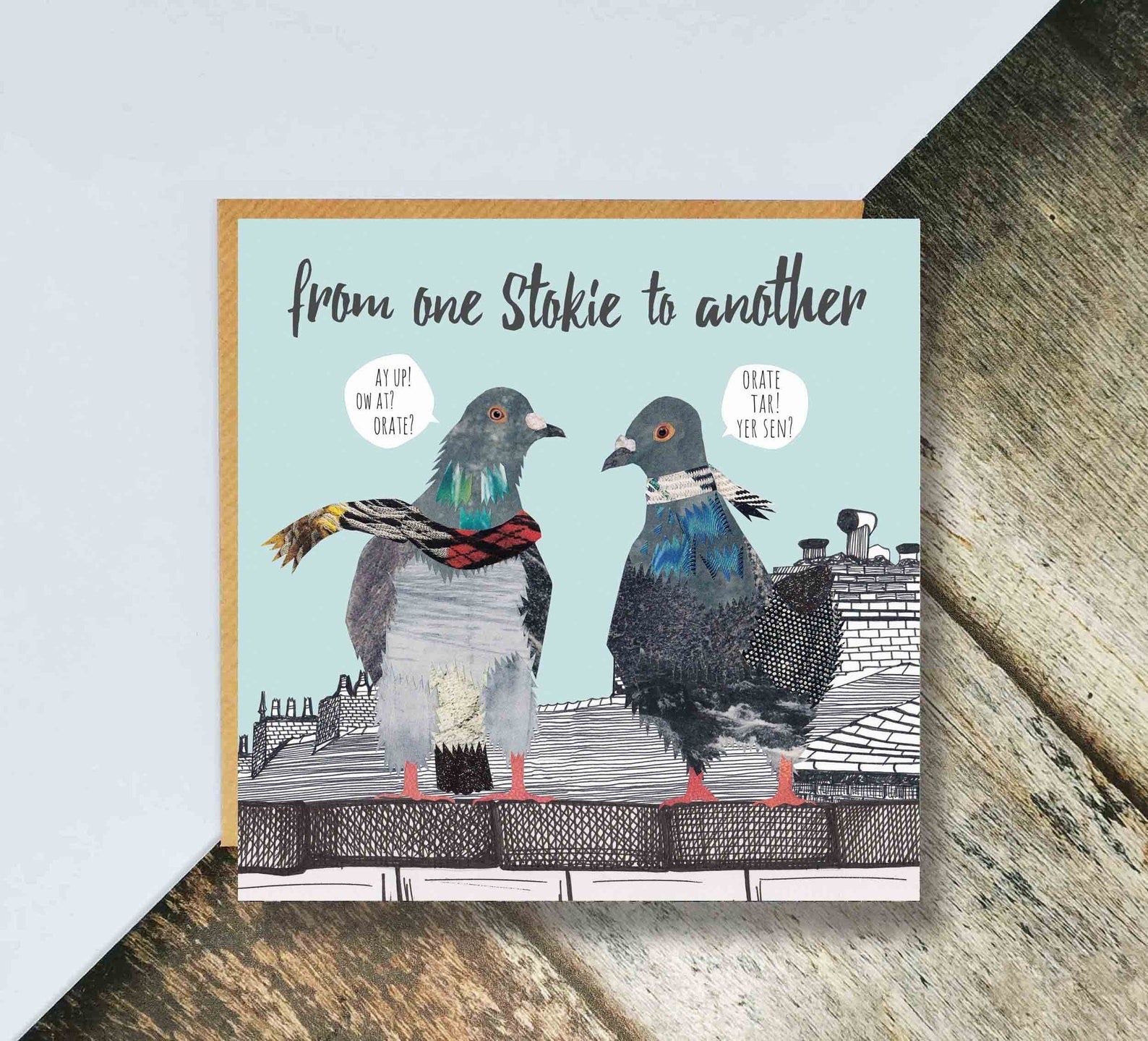 Flying Teaspoons From One Stokie to Another Pigeons Blank Card