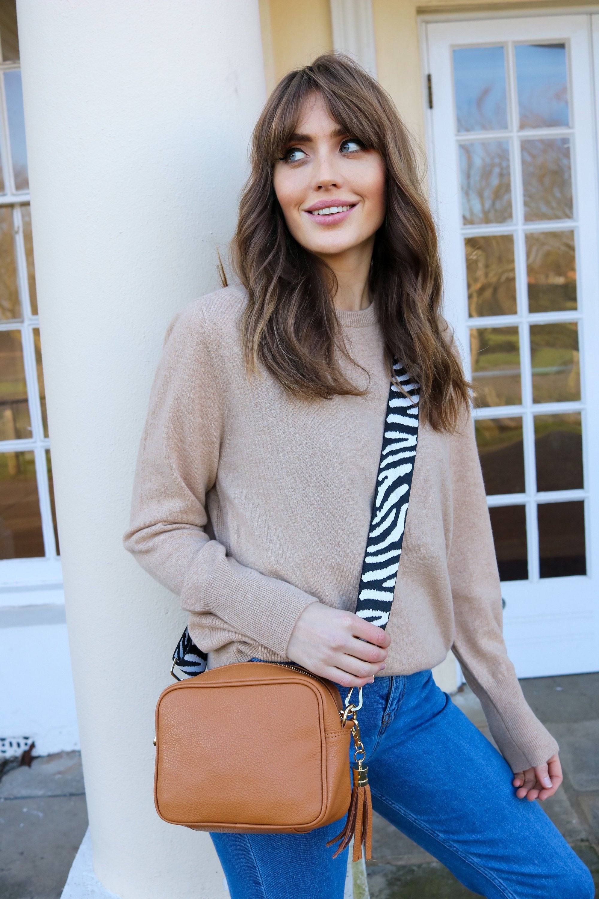 Elie Beaumont Designer Leather Crossbody Bag - Tan (GOLD Fittings)