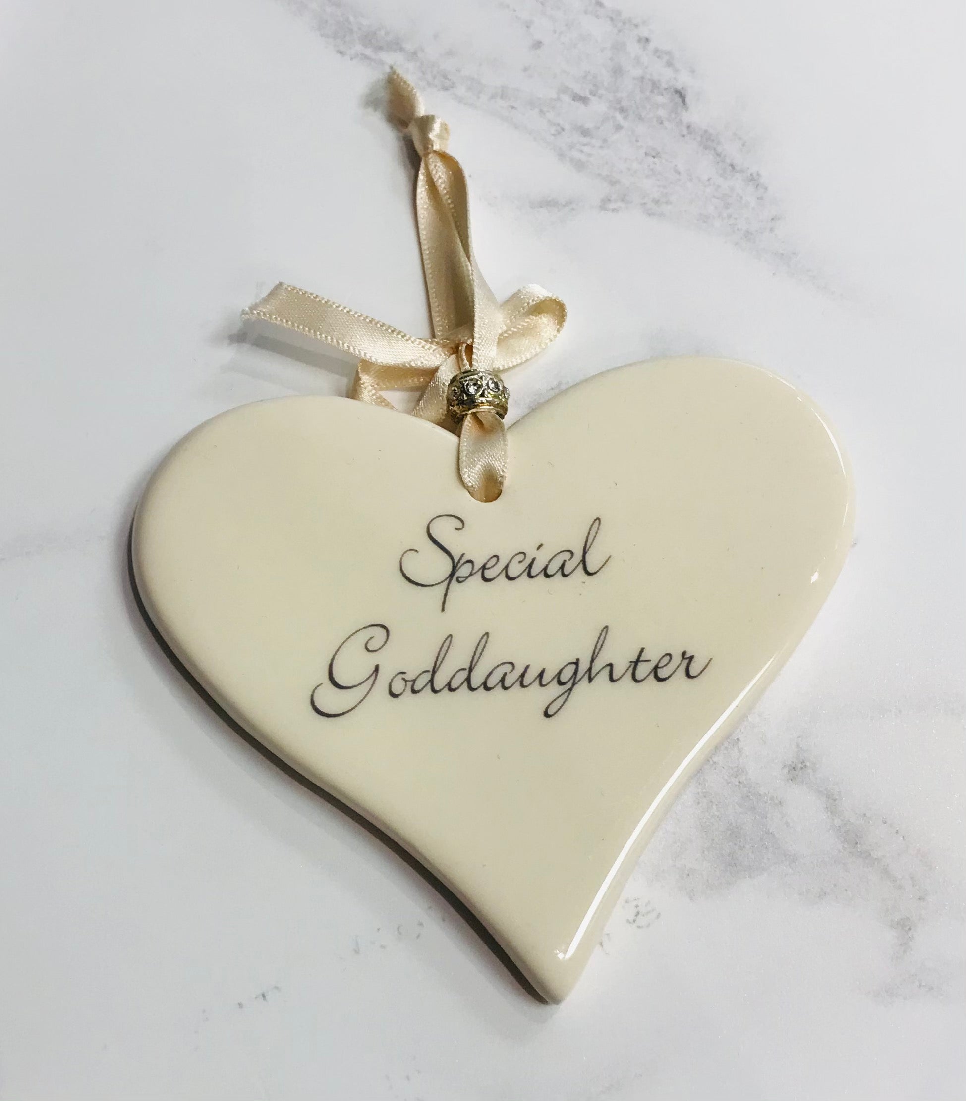 Dimbleby Ceramics LARGE Sentiment Hanging Heart - Special Goddaughter