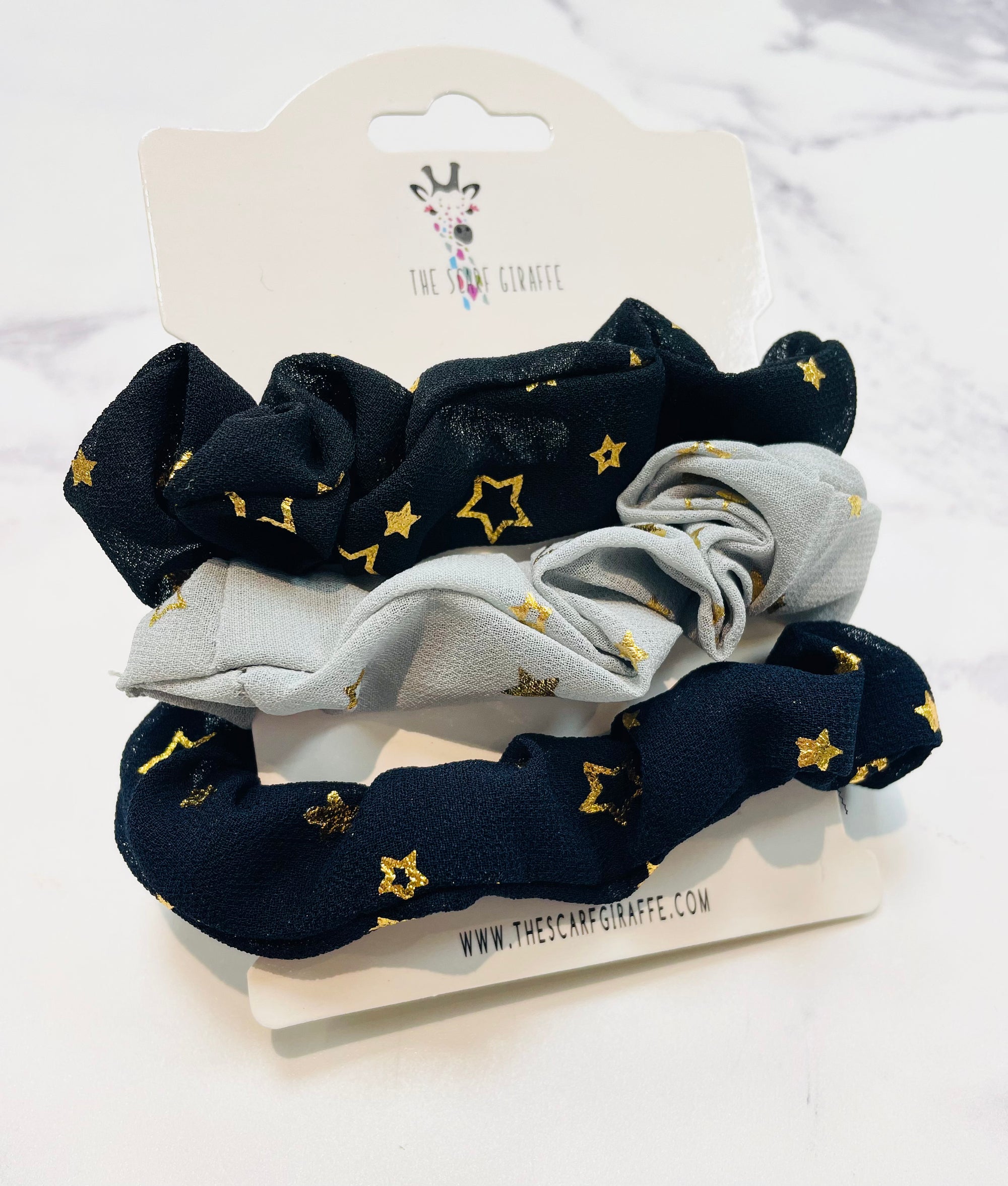 Black Ginger Set of 3 Sparkle Stars Scrunchies