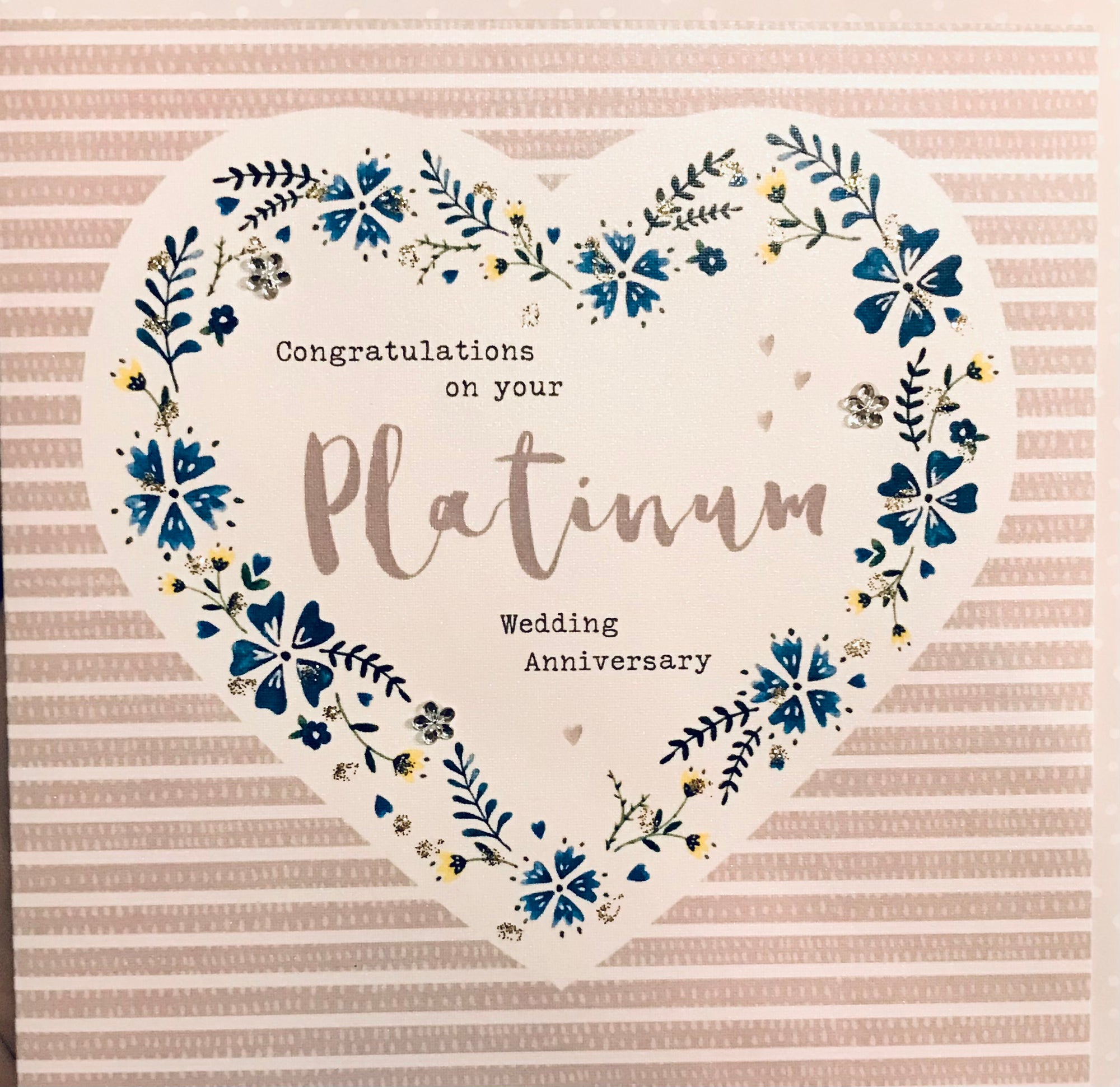 The Handcrafted Card Company Platinum Anniversary Heart Card