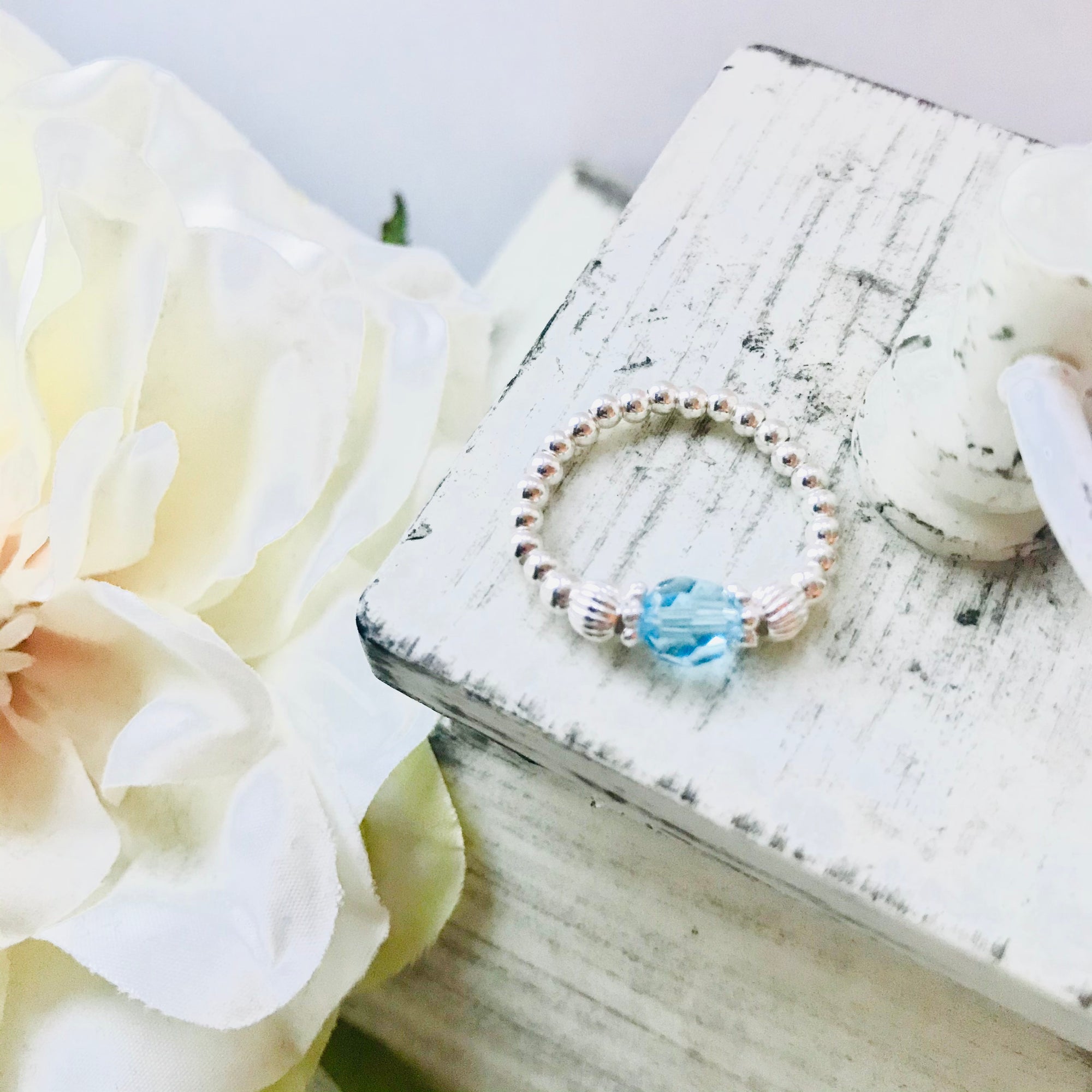 Jolu Jewellery Grace Aquamarine (March Birthstone) Stretch Ring