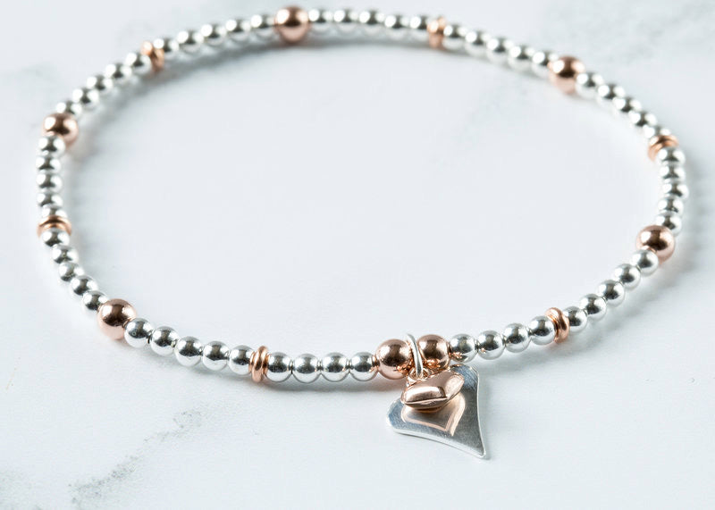 Jolu Jewellery Olivia Double Heart Bracelet - Rose gold Mix