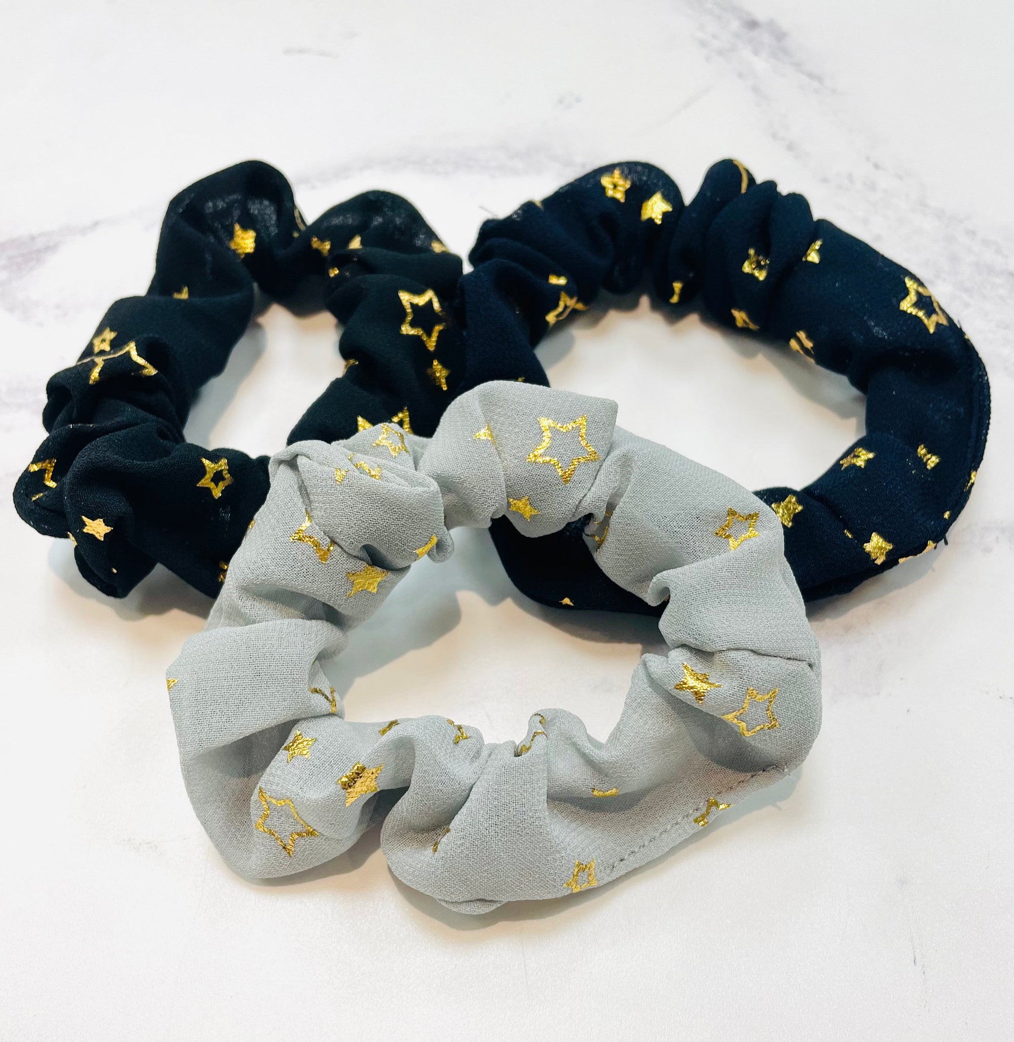 Black Ginger Set of 3 Sparkle Stars Scrunchies