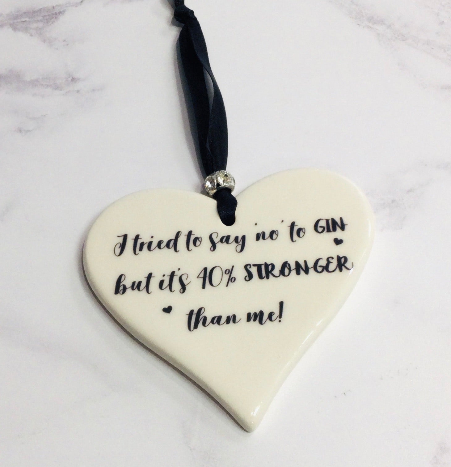 Dimbleby Ceramics LARGE Sentiment Hanging Heart - Gin 40% Stronger