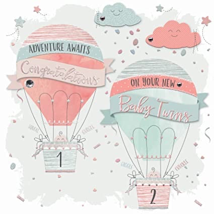 The Handcrafted Card Company Baby Twins Balloons Birth Card