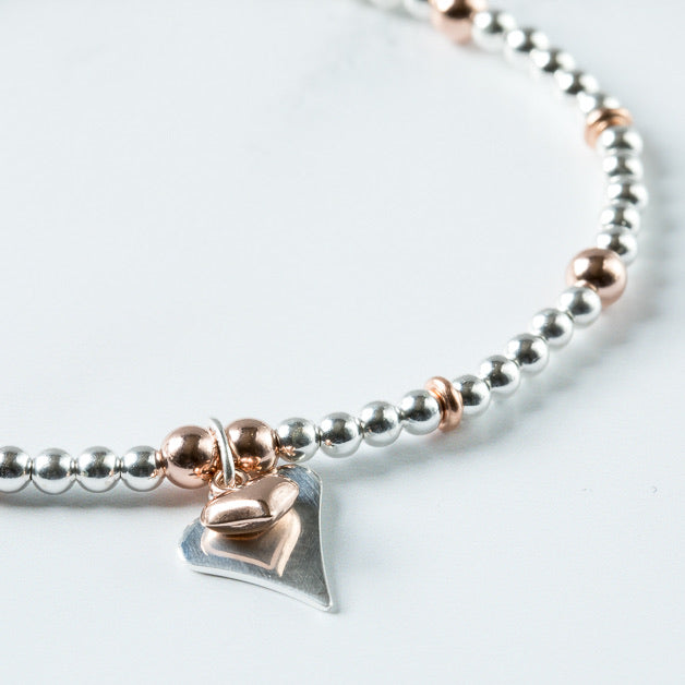 Jolu Jewellery Olivia Double Heart Bracelet - Rose gold Mix