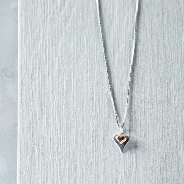 Jolu Jewellery Olivia Double Heart Pendant - Rose Gold Mix