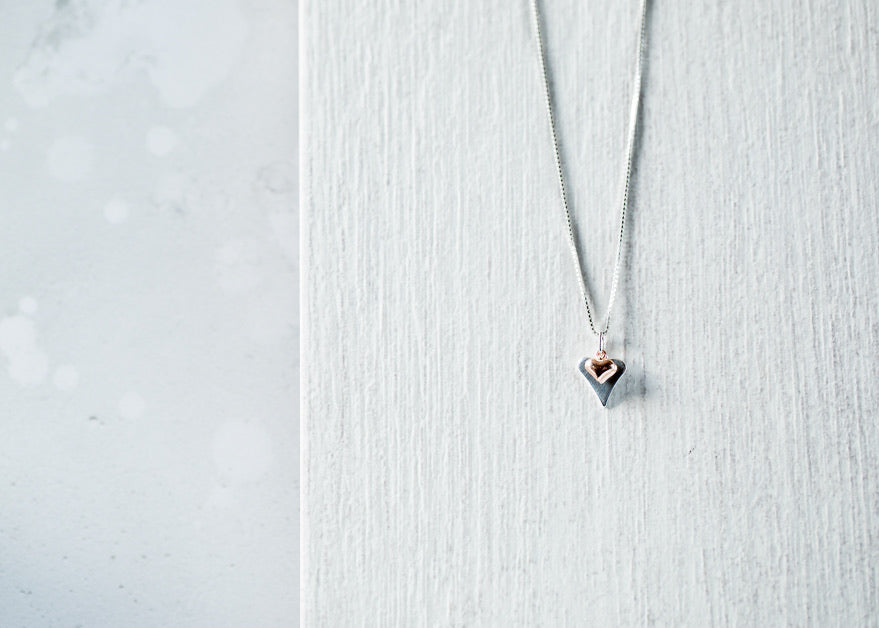 Jolu Jewellery Olivia Double Heart Pendant - Rose Gold Mix