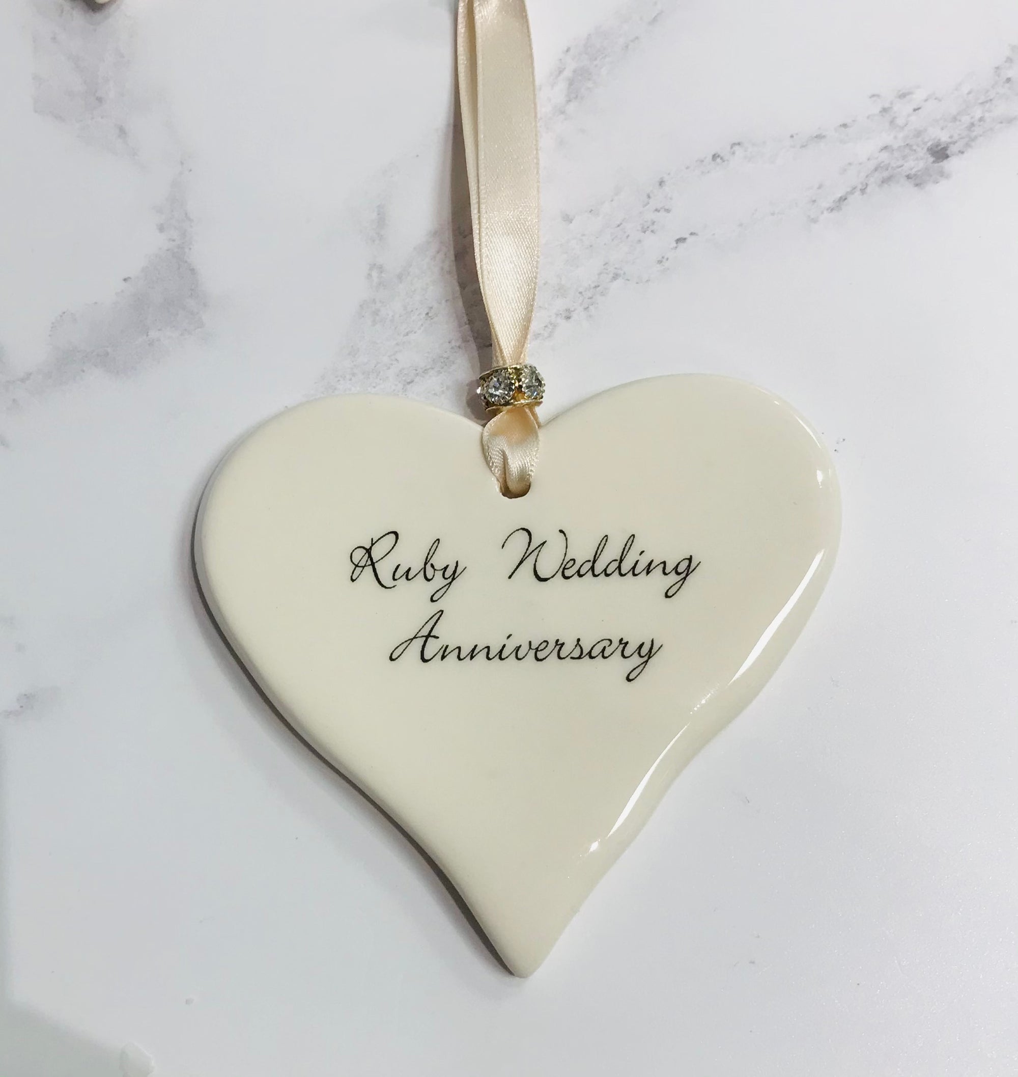 Dimbleby Ceramics LARGE Sentiment Hanging Heart - Ruby Wedding Anniversary