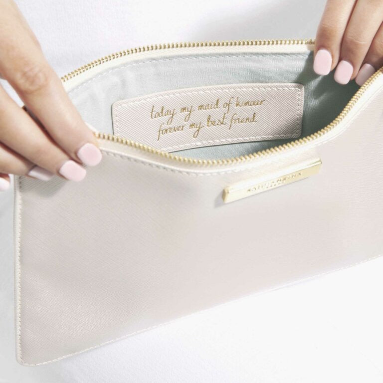 Katie Loxton Secret Message Pouch - Maid of Honor - Metallic White