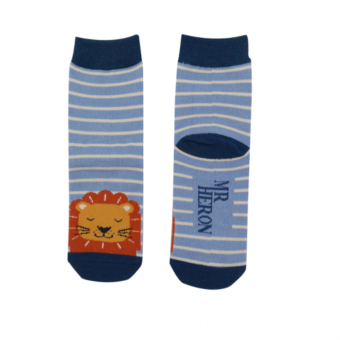 BOYS Bamboo Kids Ankle Socks - Lions - Light Blue