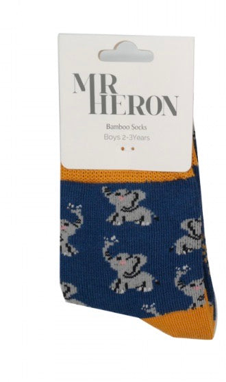 BOYS Bamboo Kids Ankle Socks - Elephants - Navy