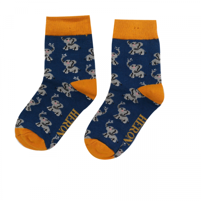 BOYS Bamboo Kids Ankle Socks - Elephants - Navy