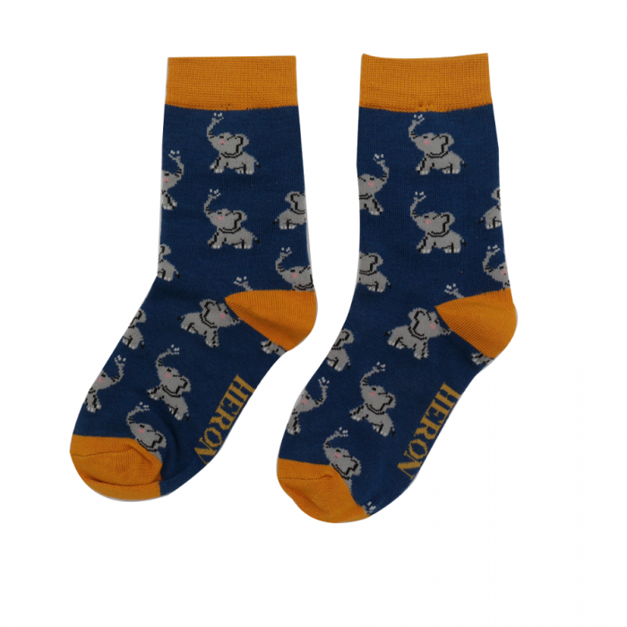 BOYS Bamboo Kids Ankle Socks - Elephants - Navy