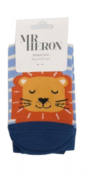 BOYS Bamboo Kids Ankle Socks - Lions - Light Blue