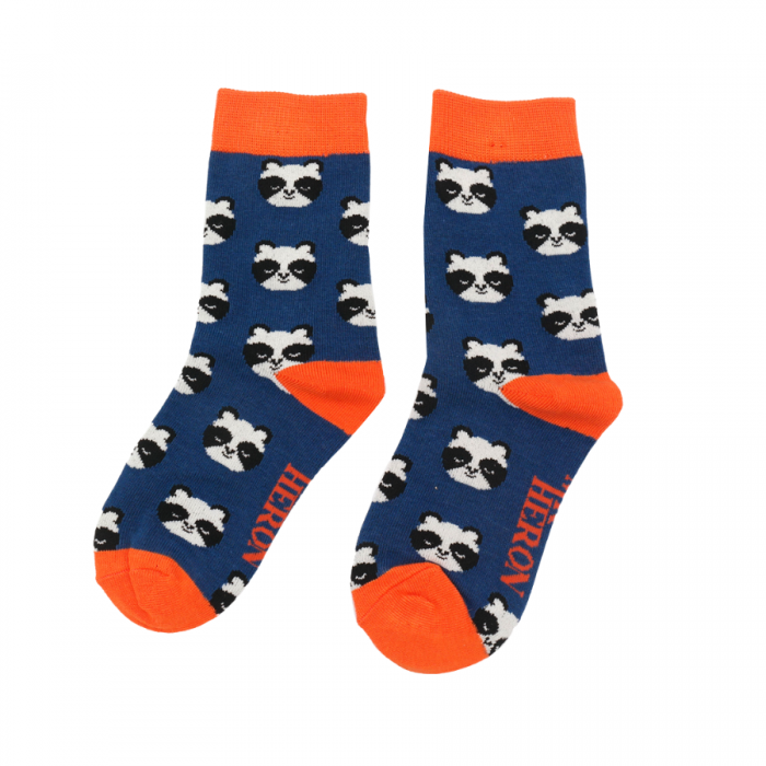 BOYS Bamboo Kids Ankle Socks - Pandas - Navy Blue