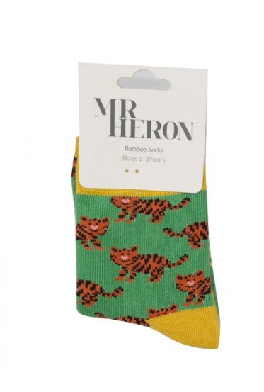 BOYS Bamboo Kids Ankle Socks - Tigers - Green
