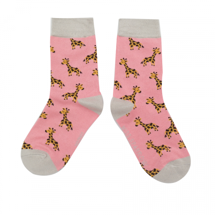 GIRLS Bamboo Kids Ankle Socks - Giraffes - Light Pink