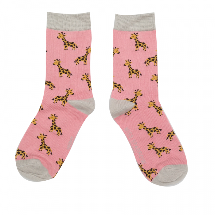 GIRLS Bamboo Kids Ankle Socks - Giraffes - Light Pink