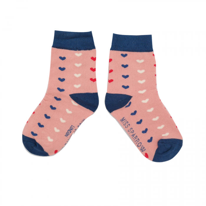 GIRLS Bamboo Kids Ankle Socks - Little Hearts - Dusky Pink