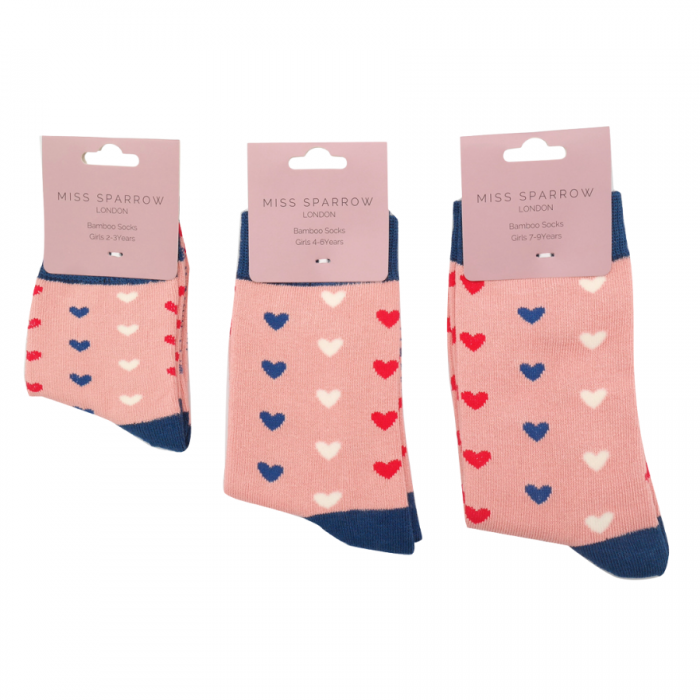 GIRLS Bamboo Kids Ankle Socks - Little Hearts - Dusky Pink