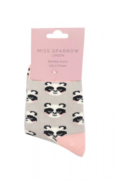GIRLS Bamboo Kids Ankle Socks - Pandas - Silver