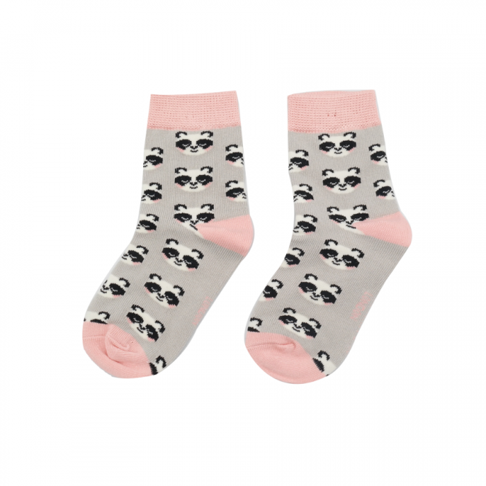 GIRLS Bamboo Kids Ankle Socks - Pandas - Silver