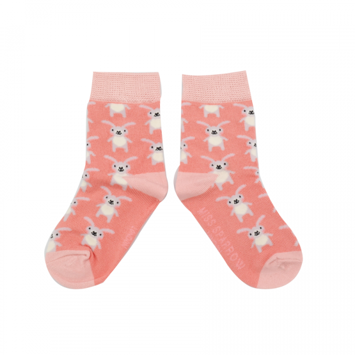 GIRLS Bamboo Kids Ankle Socks - Rabbits - Coral