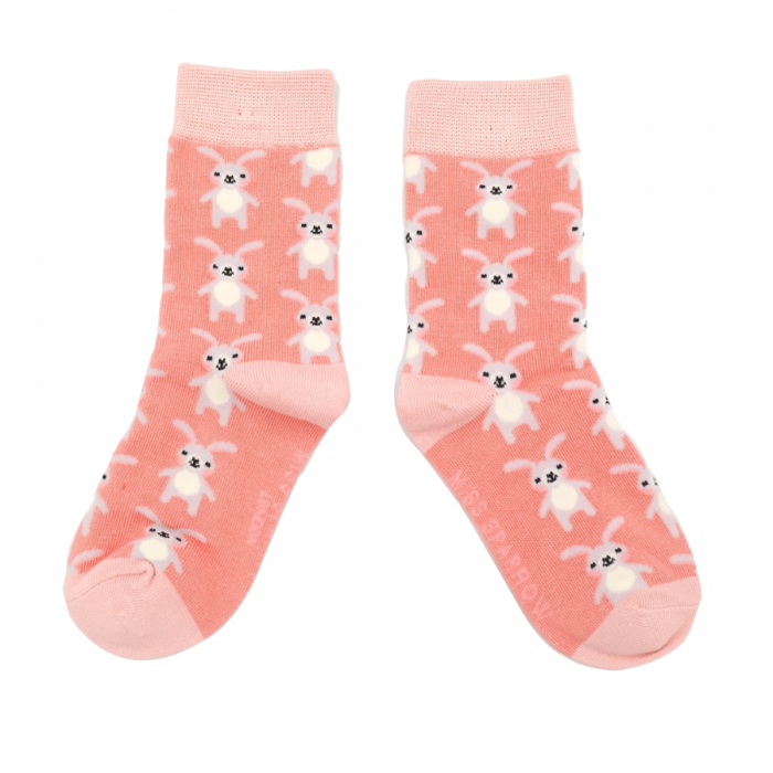 GIRLS Bamboo Kids Ankle Socks - Rabbits - Coral