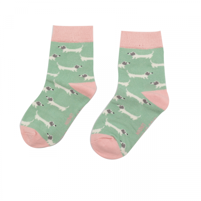 GIRLS Bamboo Kids Ankle Socks - Sausage Dogs - Mint