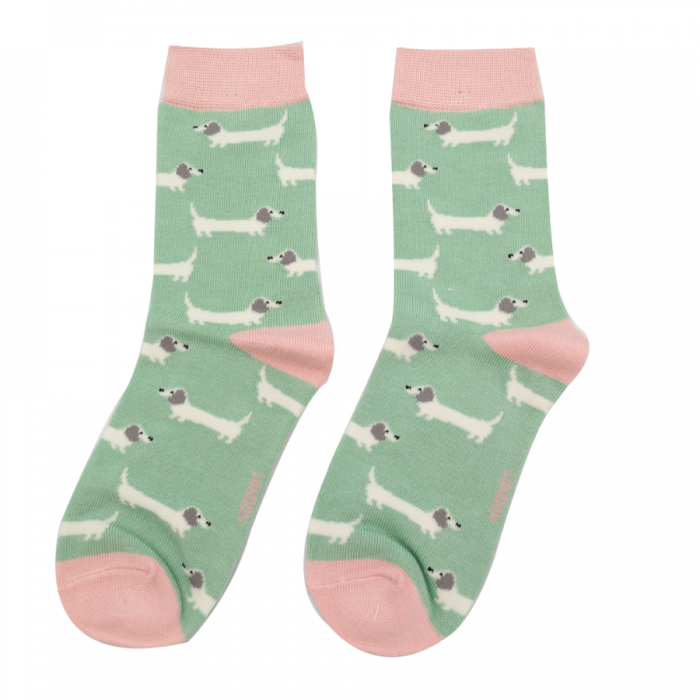 GIRLS Bamboo Kids Ankle Socks - Sausage Dogs - Mint