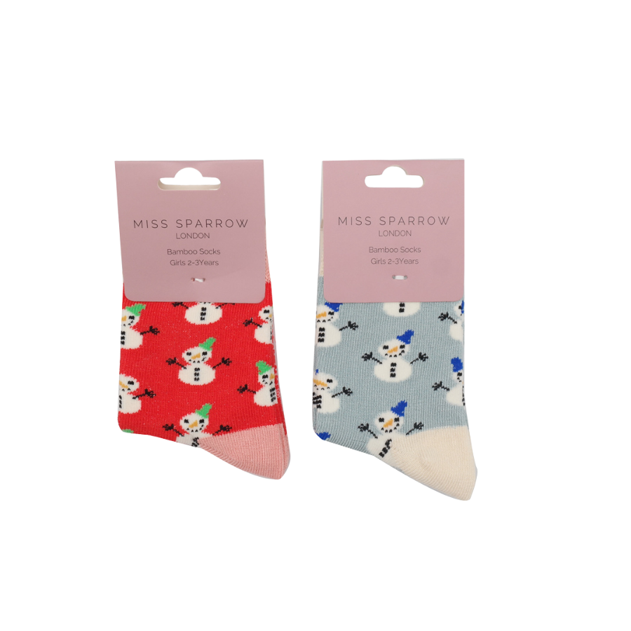 GIRLS Bamboo Kids Ankle Socks - Snowmen - Red