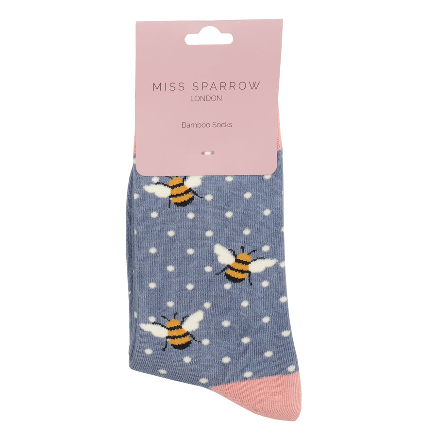 Miss Sparrow Bamboo Ankle Socks -Bumble Bees - Cornflower Blue