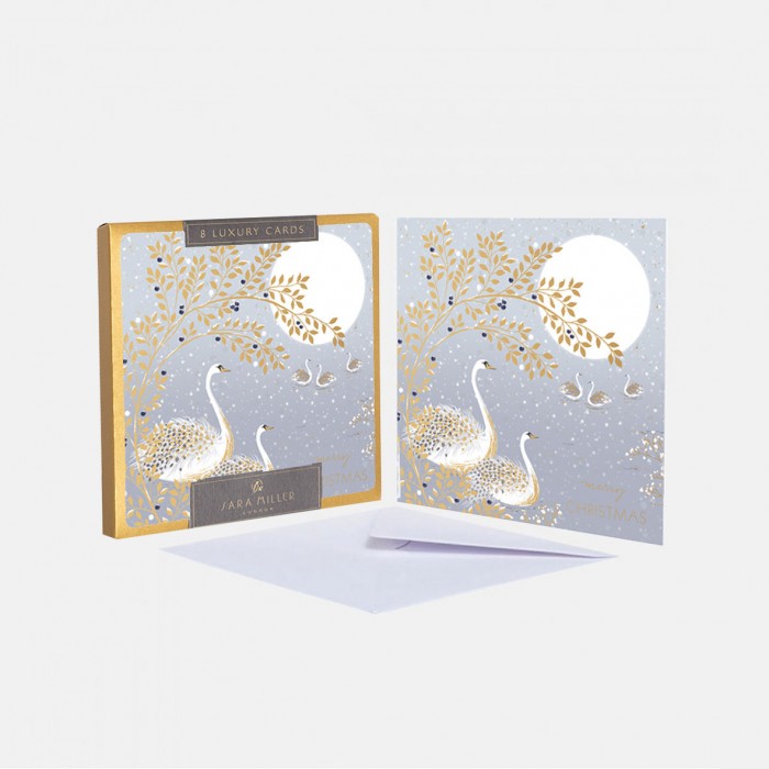 Sara Miller by The Art File - Swans PACK of 8 Luxury Boxed Christmas Cards