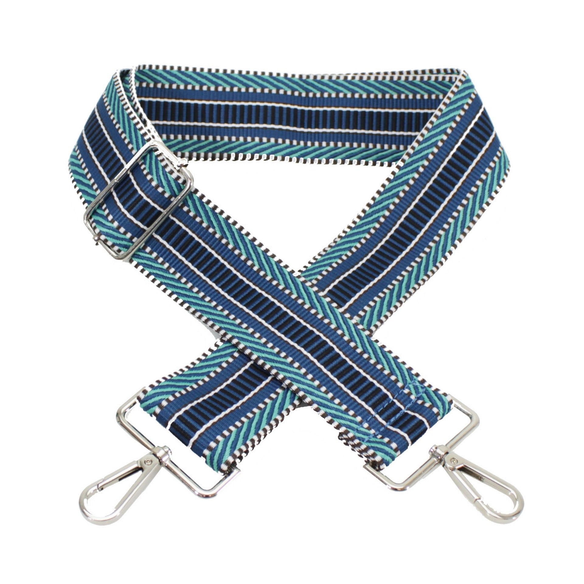 Teal Lines Print Bag Strap - Silver Fittings