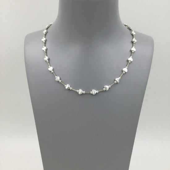 Gracee Jewellery Silver Hearts & Tubes Necklace- Silver