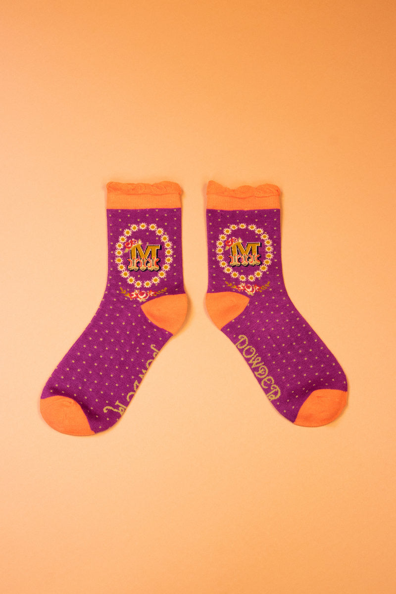 Powder Alphabet Socks - Letter M